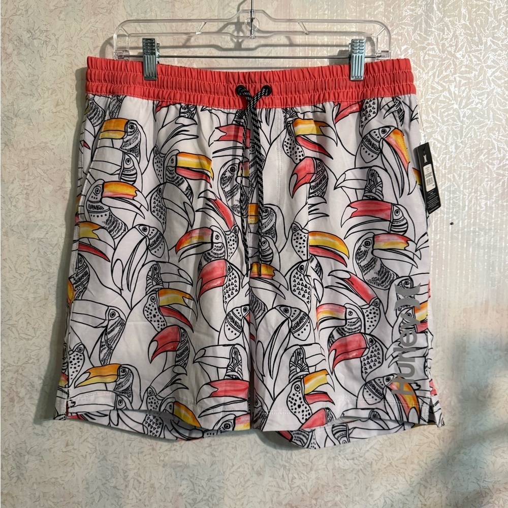 Hurley Men's Swim Shorts with Three Pockets A Contrasting One, Toucan Print, Lg